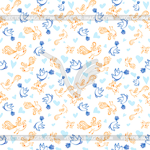 Seamless pattern with birds and hearts - vector clipart
