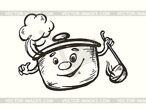 Stylized pan with ladle - vector clip art