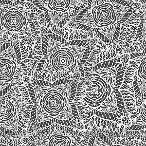 Black and white seamless pattern of abstract flowers - vector clip art