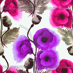 Seamless pattern watercolor poppies - vector image