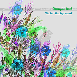 Romantic watercolor card with flowers. Decor - vector clip art