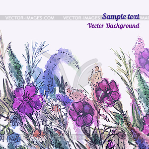 Romantic watercolor card with flowers. Decor - vector clip art