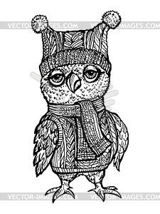 Image Owl in knitted hat - vector clipart