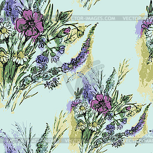 Seamless pattern watercolor bouquet Flowers - vector image