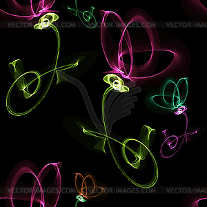 Seamless pattern with glowing neon flower - vector image