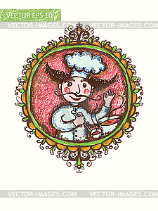Image chef - cook, stylized drawing pencils - vector image