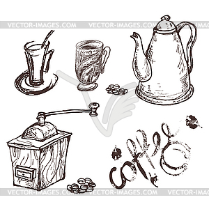 Set of cartoon images of coffee and tea cups - vector clipart