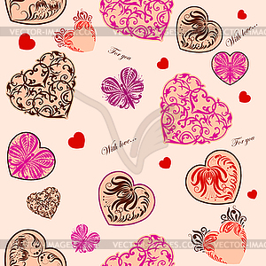 Seamless background with decorative hearts - vector clip art