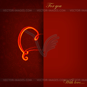 Card with glowing heart on love symbol - color vector clipart