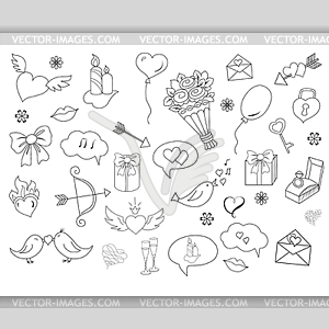 Sketchy love doodles objects - vector clip art