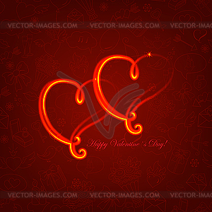 Background with glowing hearts on love symbol - vector image