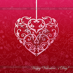Paper heart on seamless with love symbol - vector clipart