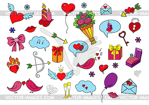 Красочный эскиз с ручной рисунок объектов любви - изображение в векторе / векторный клипарт