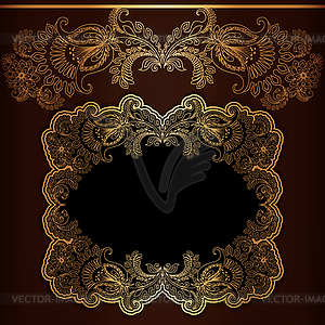 Golden frame with hand-drawing ornament - vector clipart