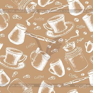 Seamless background with coffee pattern - color vector clipart