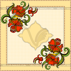 Card with hand-drawing pattern and frame - vector clip art