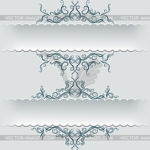Paper banners with graphic sketch ornaments - vector clipart