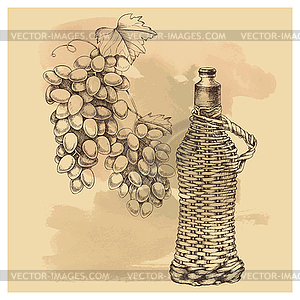 Эскиз виноград, вино для дизайна - клипарт в векторе / векторное изображение