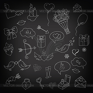Set of love doodles objects and elements, symbols - vector clip art