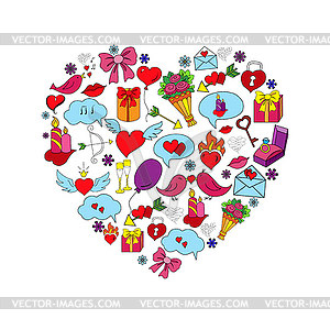 Card with love doodles objects - vector EPS clipart