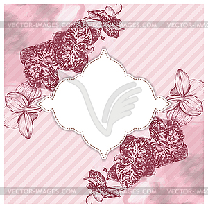 Frame with hand-drawing orchid - royalty-free vector clipart