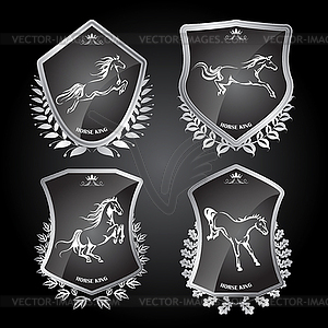 Set with of shields with horses - vector image