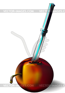 Nectarine and knife - vector clipart