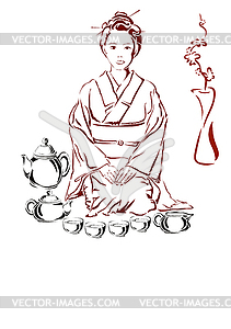 Japanese woman and Tea - vector clipart