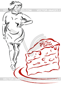 Woman and cake - vector image