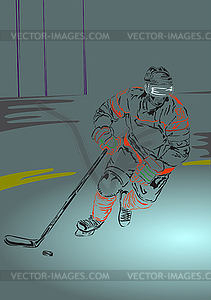 Хоккеист с клюшкой и шайбой - векторный рисунок