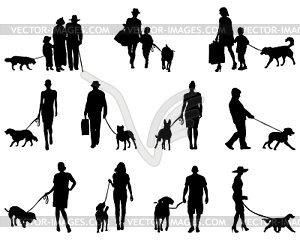 People with dogs - vector clipart