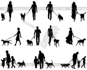 People and dogs - vector clipart