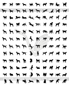 Silhouettes of dogs - white & black vector clipart