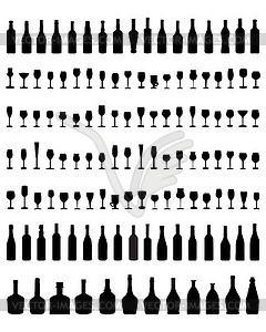 Чаши, бутылки и бокалы - векторная иллюстрация