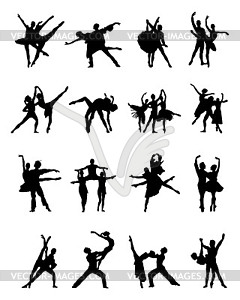 Silhouettes of ballerinas - royalty-free vector clipart