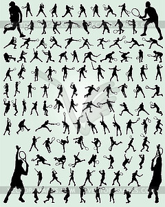 Silhouettes of tennis players - vector clipart