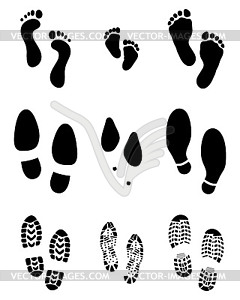 Prints of feet and shoes - vector image