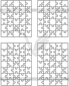 Four different white puzzles - vector clipart