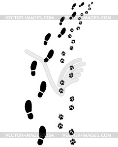 Footprints of man and dog - vector image