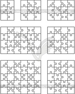 Seven different white puzzles - vector image