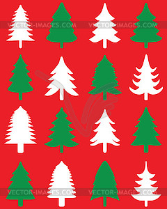 Green and white Christmas trees - vector clipart
