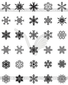 Set of different black snowflakes - vector clipart