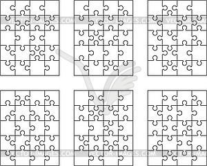Six different white puzzles - vector clipart