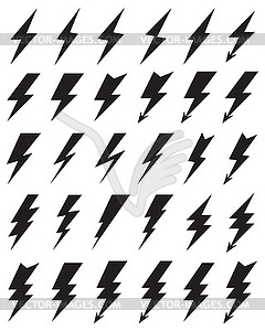 Black icons of thunder lighting  - vector clipart