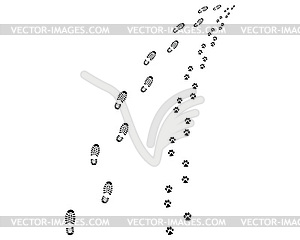 Footprints of man and dog - vector image