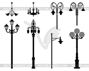 Silhouettes of city street lanterns - vector image