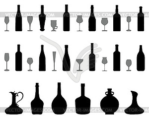 Silhouettes of glasses and bottles - vector clip art