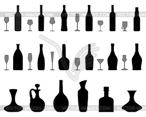 Silhouettes of glasses and bottles - vector image