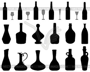 Silhouettes of glasses and bottles - royalty-free vector clipart