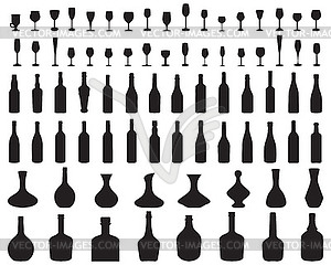 Silhouettes of glasses and bottles - vector clipart